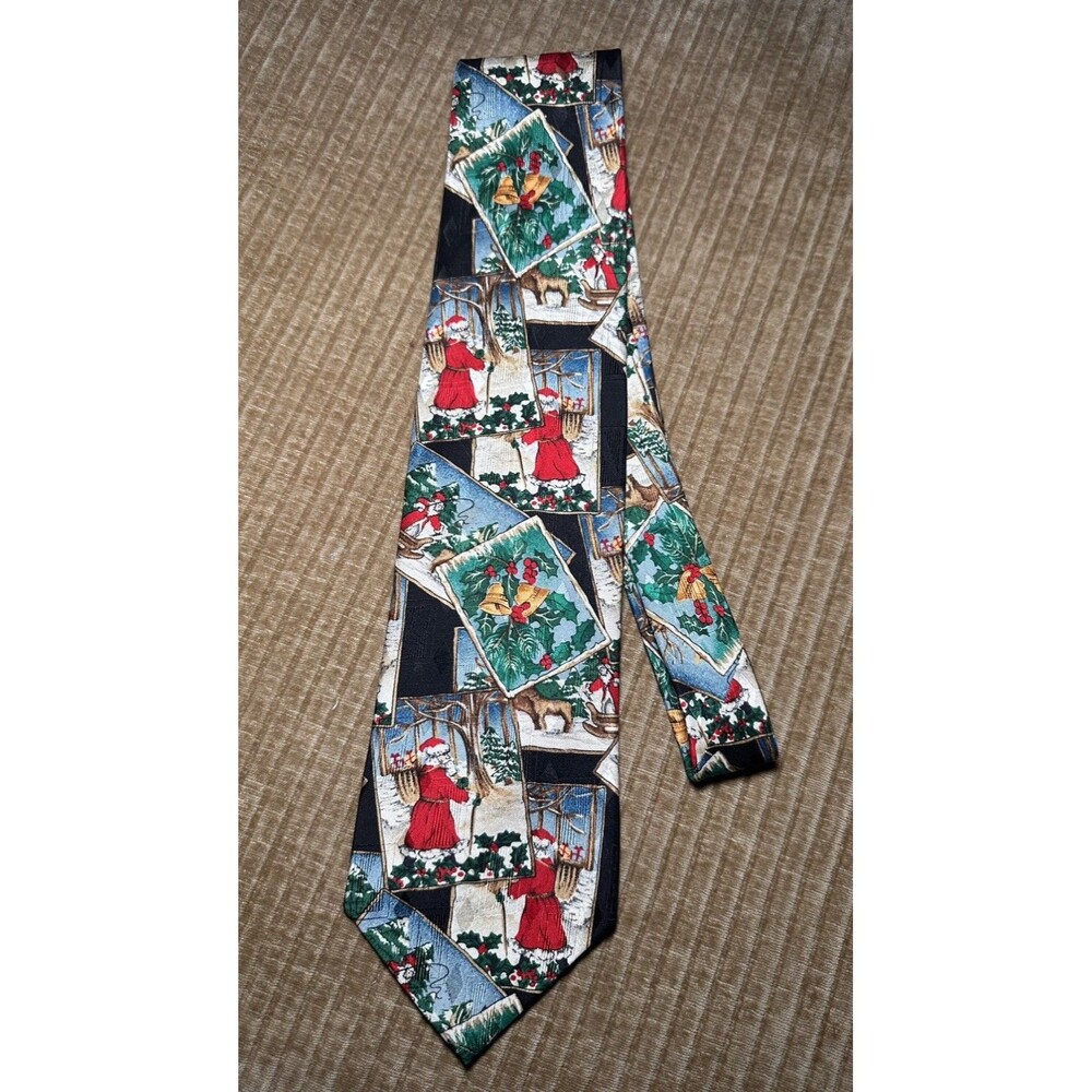 Ferrell Reed Men's Necktie Christmas 100% Silk Tie Santa Sleigh Jingle Bells